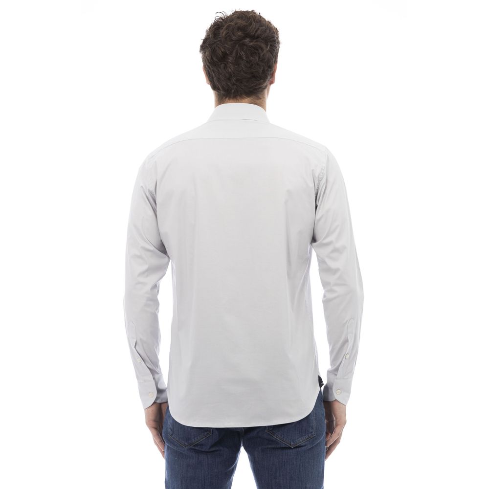 Gray Cotton Men Shirt - GlamHub Luxury and Icon Brand Clothing