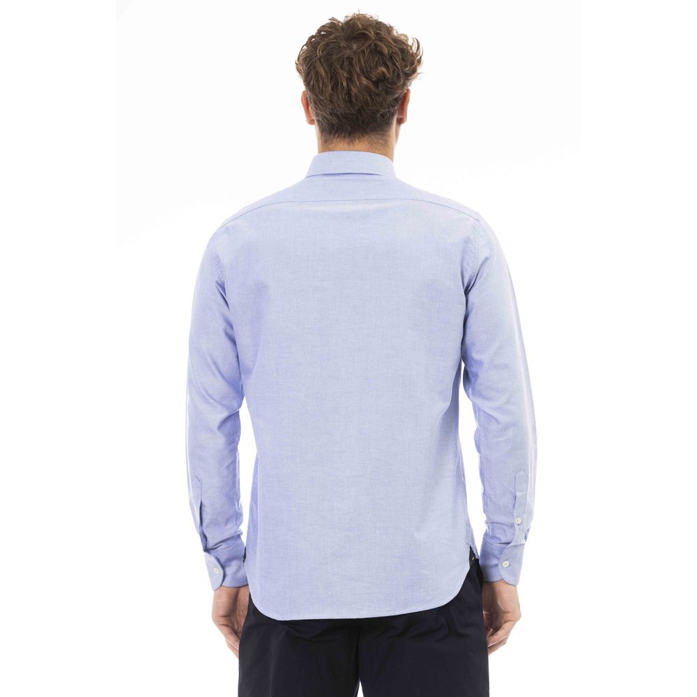 Blue Cotton Men Shirt - GlamHub Luxury and Icon Brand Clothing