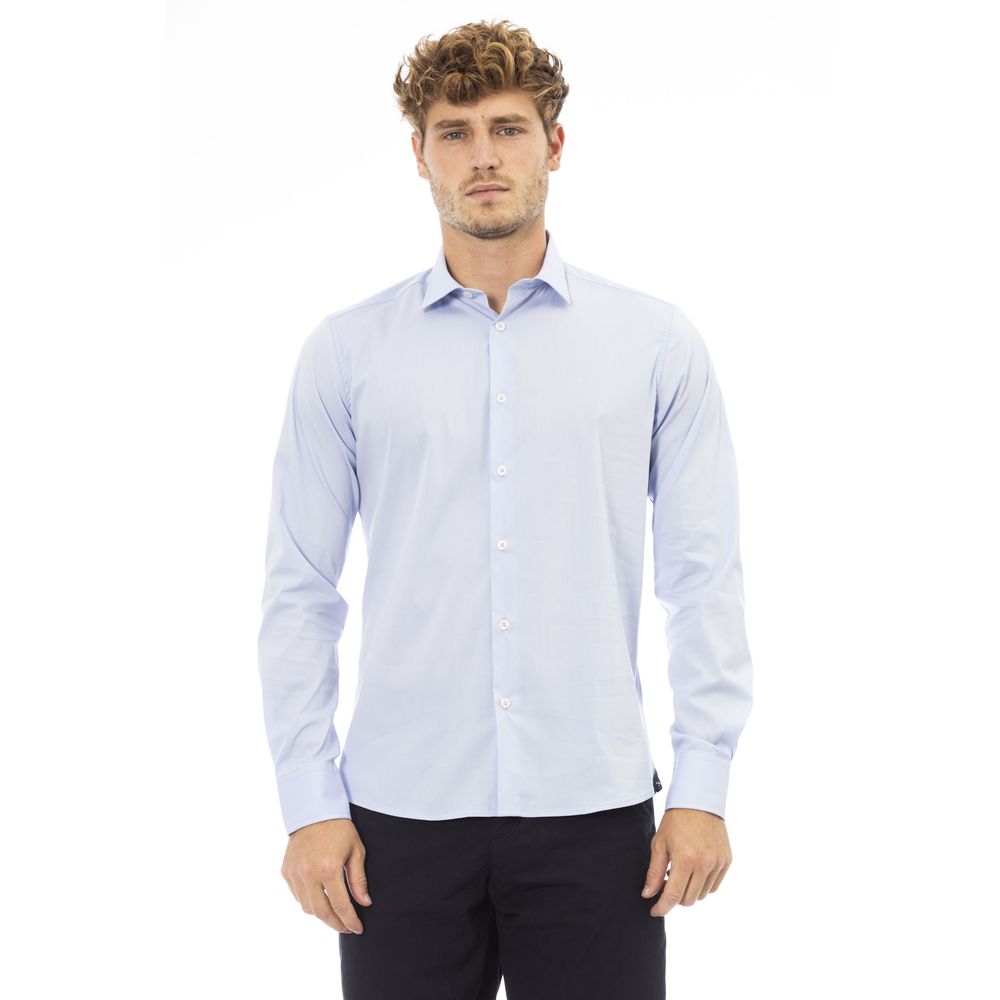 Light Blue Cotton Men Shirt - GlamHub Luxury and Icon Brand Clothing