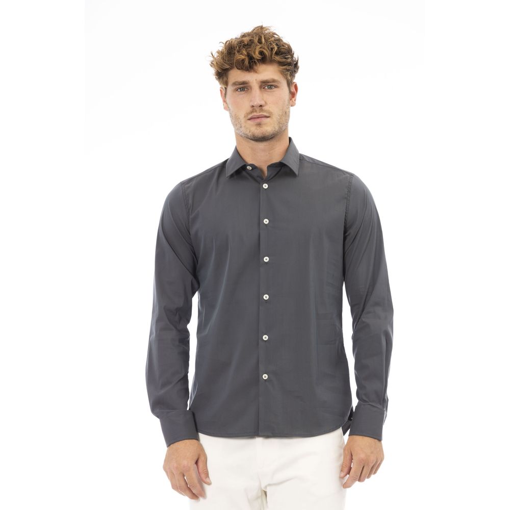 Gray Cotton Men Shirt - GlamHub Luxury and Icon Brand Clothing