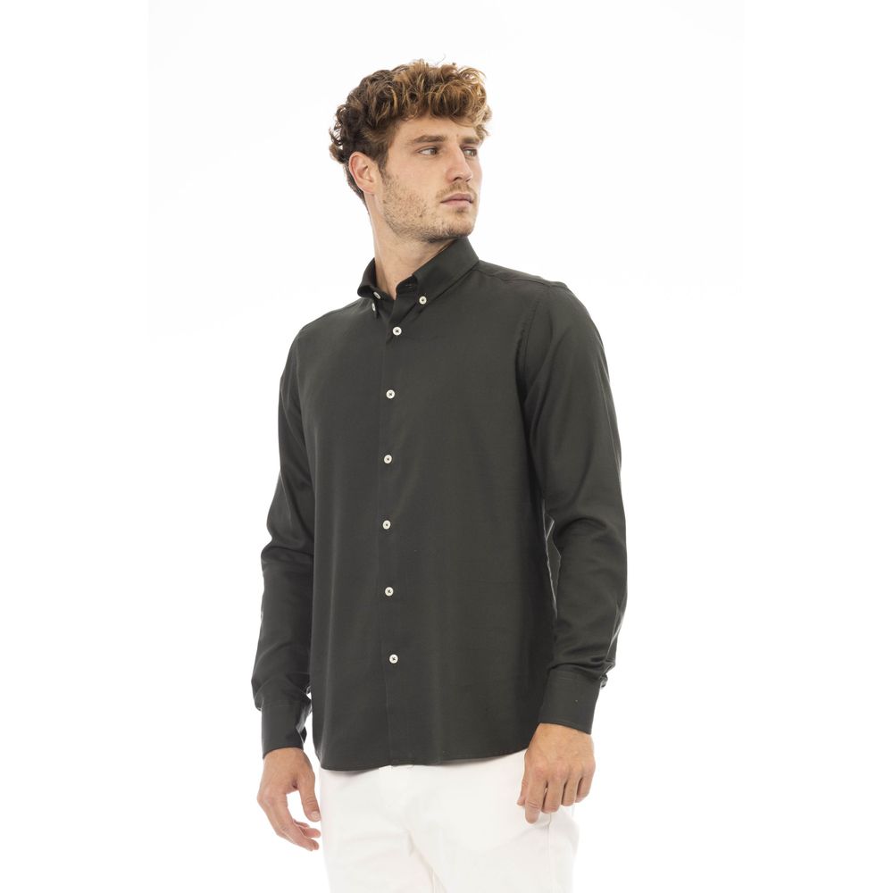 Green Cotton Men Shirt - GlamHub Luxury and Icon Brand Clothing