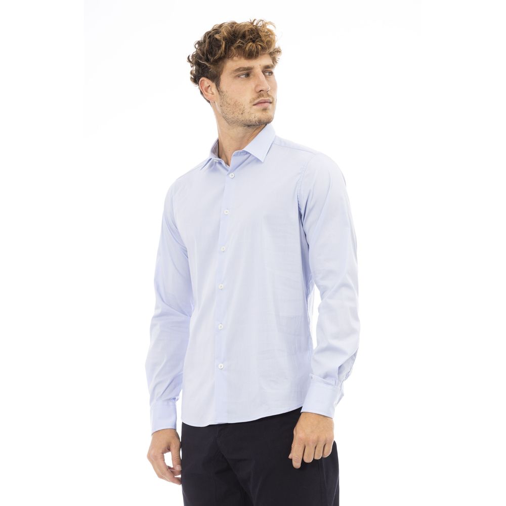 Light Blue Cotton Men Shirt - GlamHub Luxury and Icon Brand Clothing