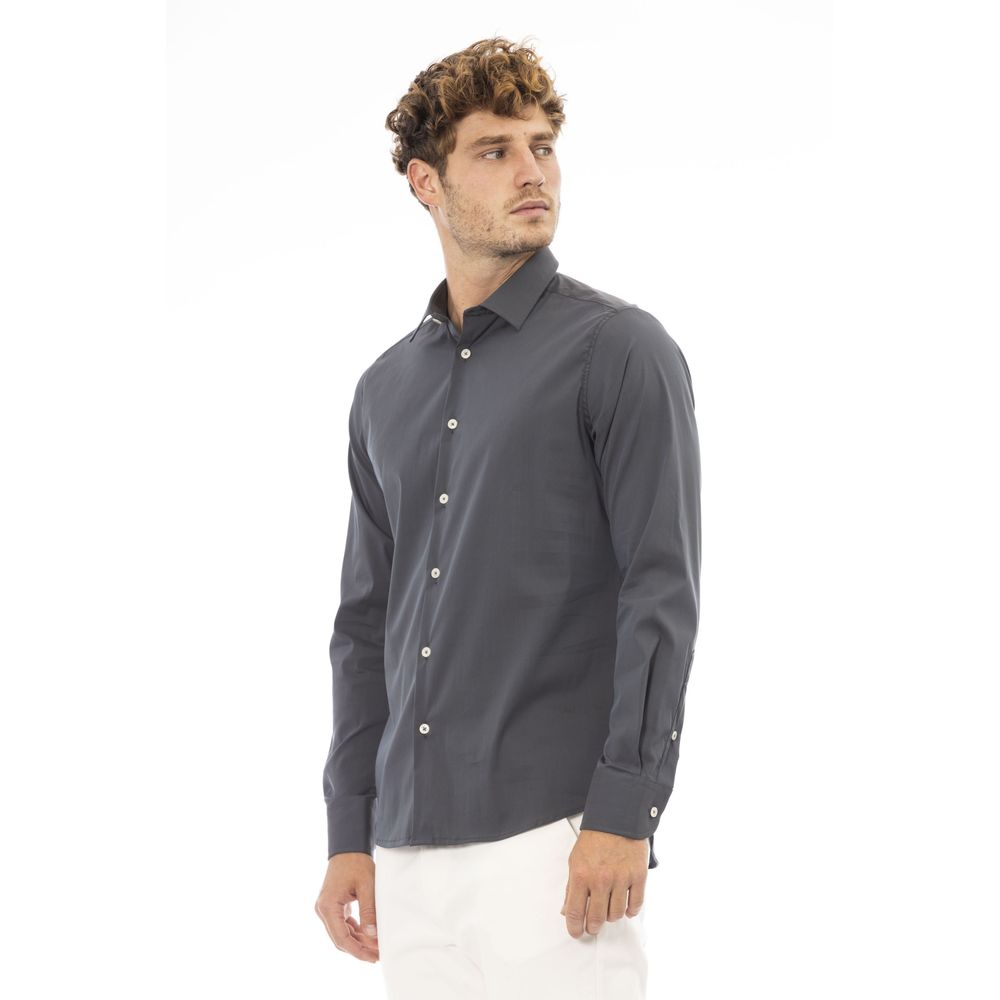 Gray Cotton Men Shirt - GlamHub Luxury and Icon Brand Clothing