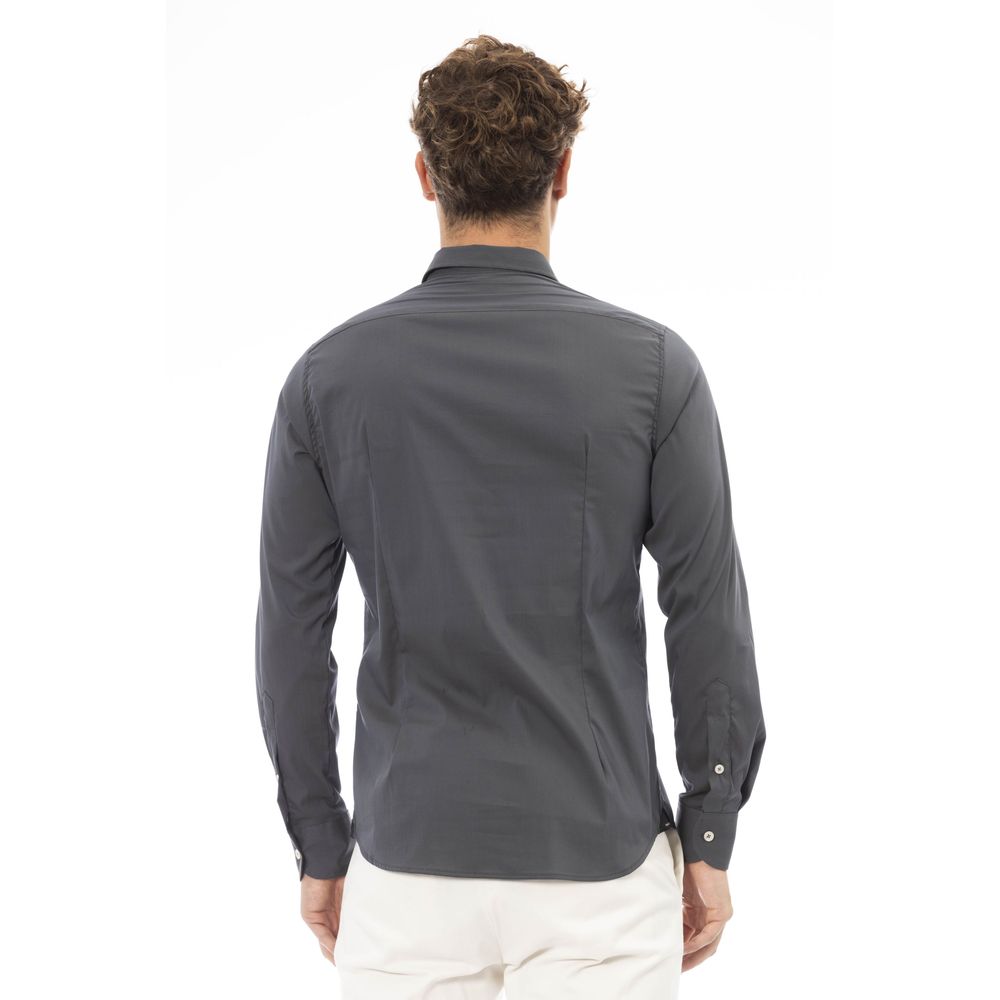 Gray Cotton Men Shirt - GlamHub Luxury and Icon Brand Clothing