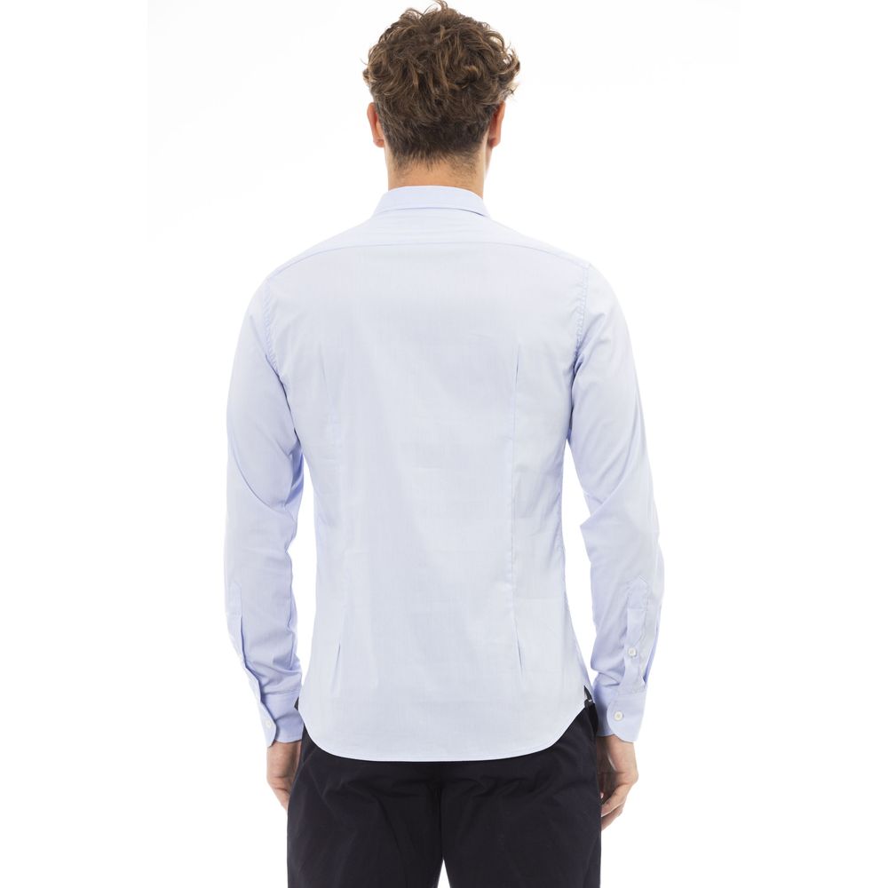 Light Blue Cotton Men Shirt - GlamHub Luxury and Icon Brand Clothing