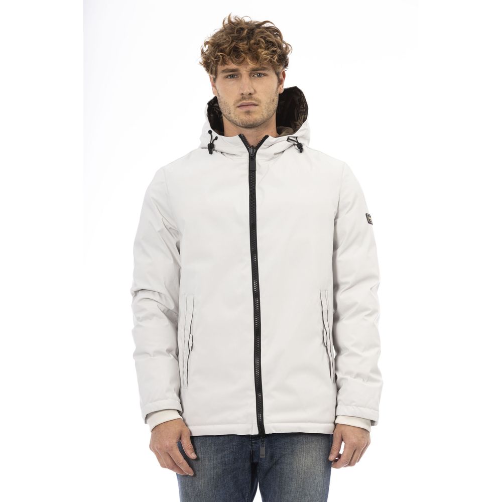 White Polyester Men Jacket - GlamHub Luxury and Icon Brand Clothing