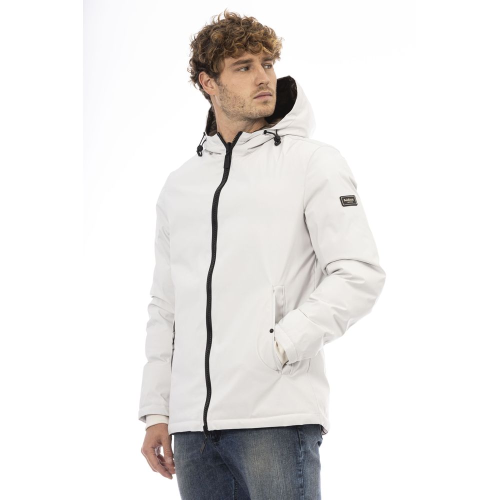 White Polyester Men Jacket - GlamHub Luxury and Icon Brand Clothing