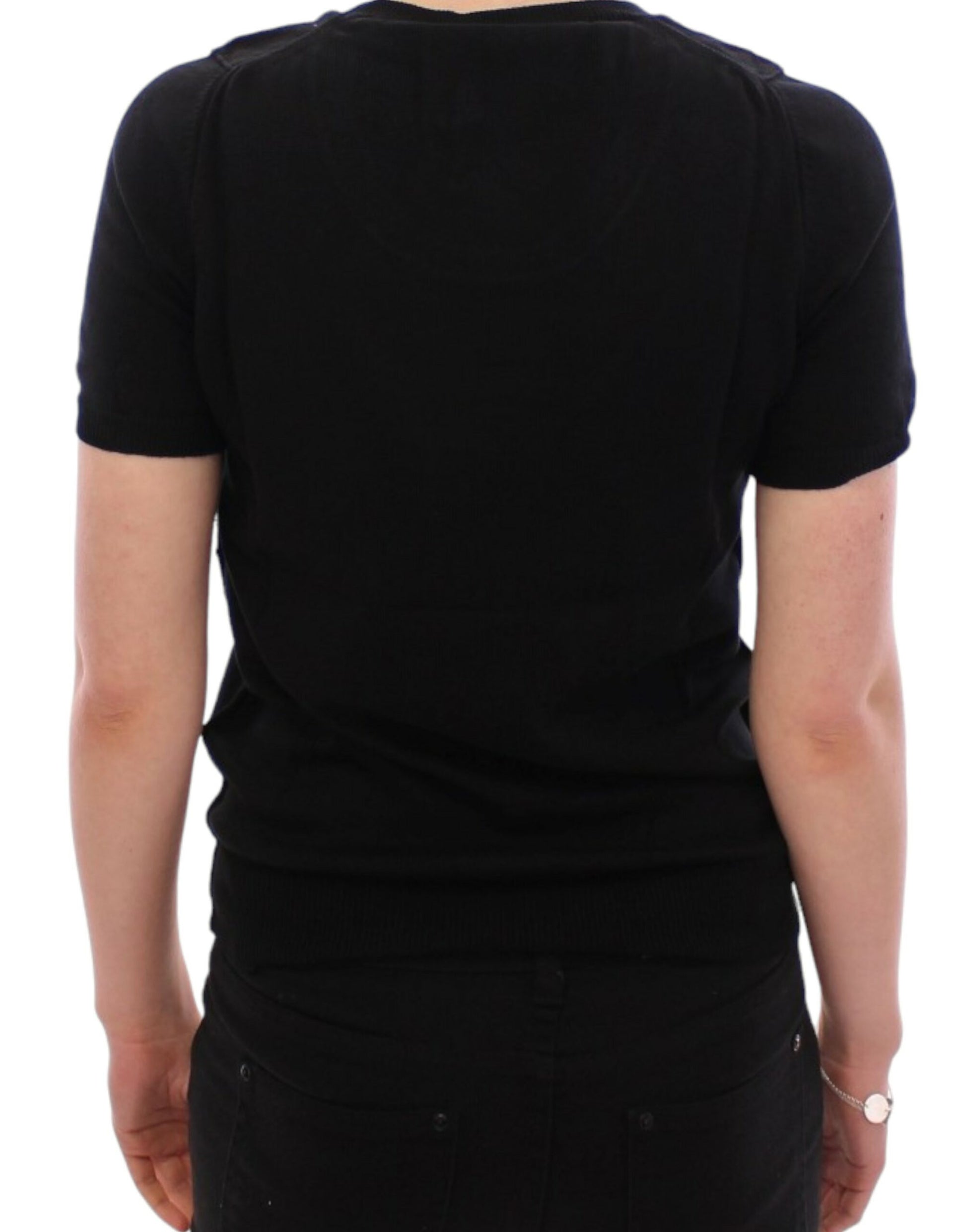 Elegant Black Cotton Crew-neck Tee - GlamHub Luxury and Icon Brand Clothing