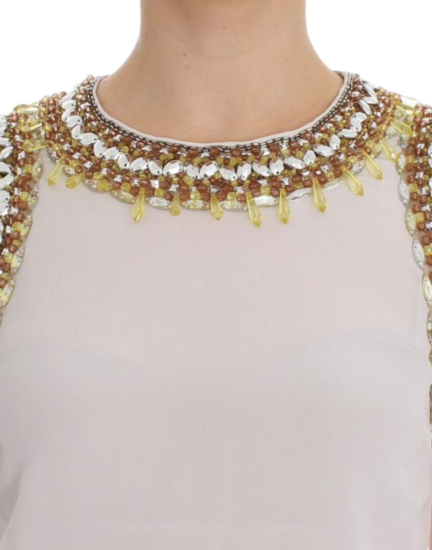 Elegant Sleeveless Silk Blouse with Crystal Embellishment - GlamHub Luxury and Icon Brand Clothing