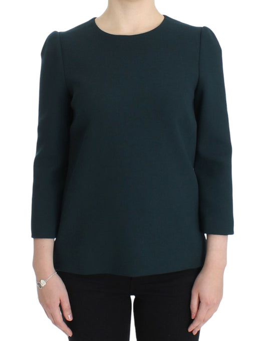 Enchanted Sicily Green Wool Silk Blend Blouse - GlamHub Luxury and Icon Brand Clothing