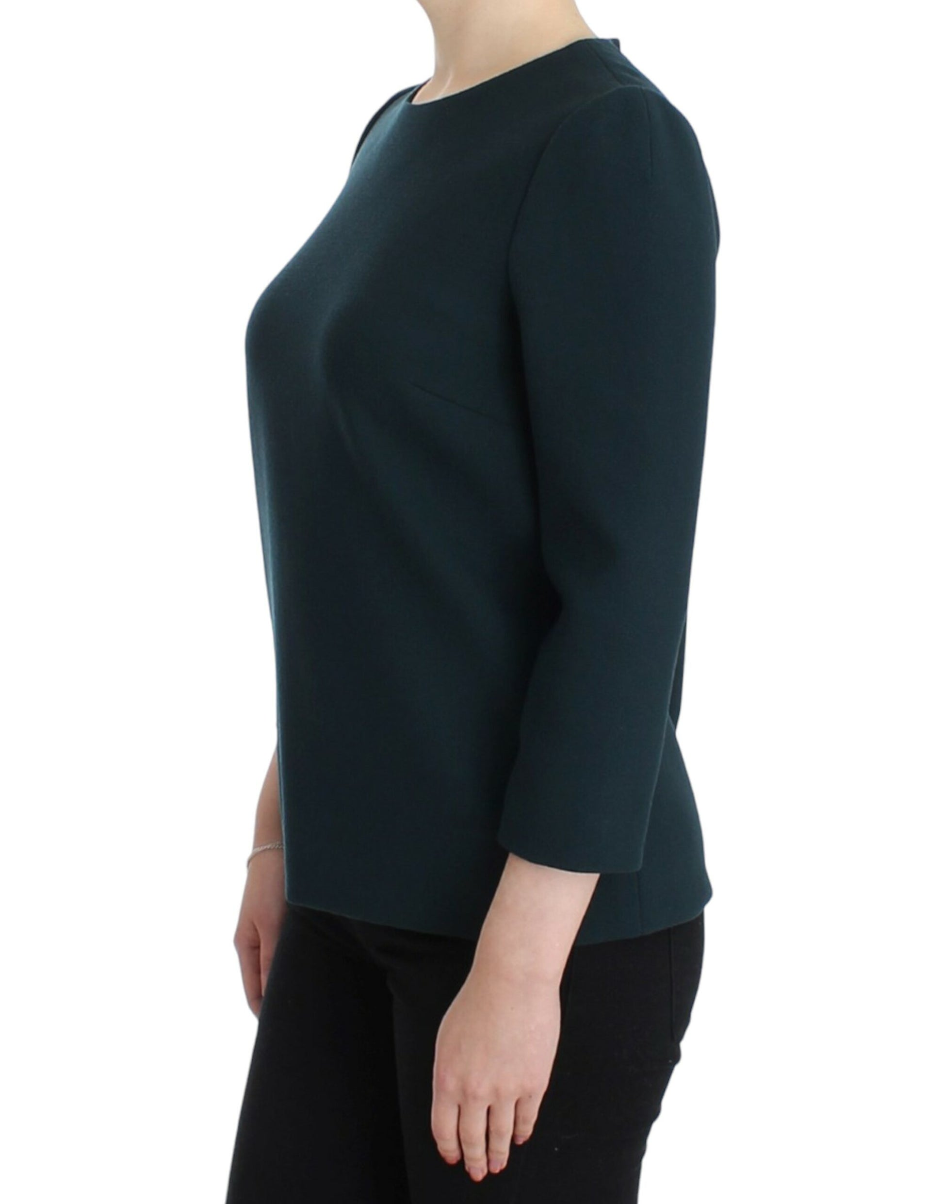 Enchanted Sicily Green Wool Silk Blend Blouse - GlamHub Luxury and Icon Brand Clothing