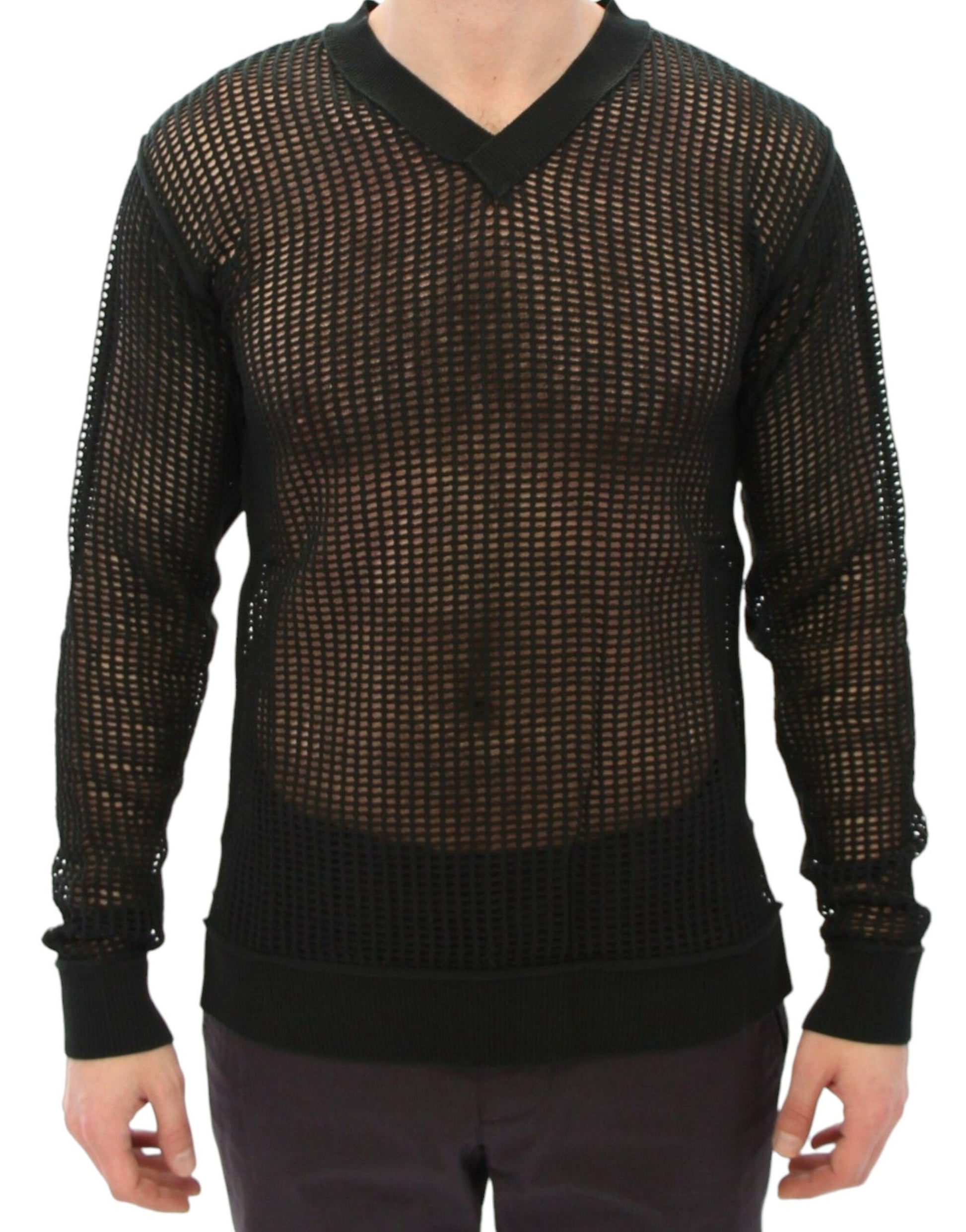 Elegant V-Neck Dark Green Knitted Sweater - GlamHub Luxury and Icon Brand Clothing