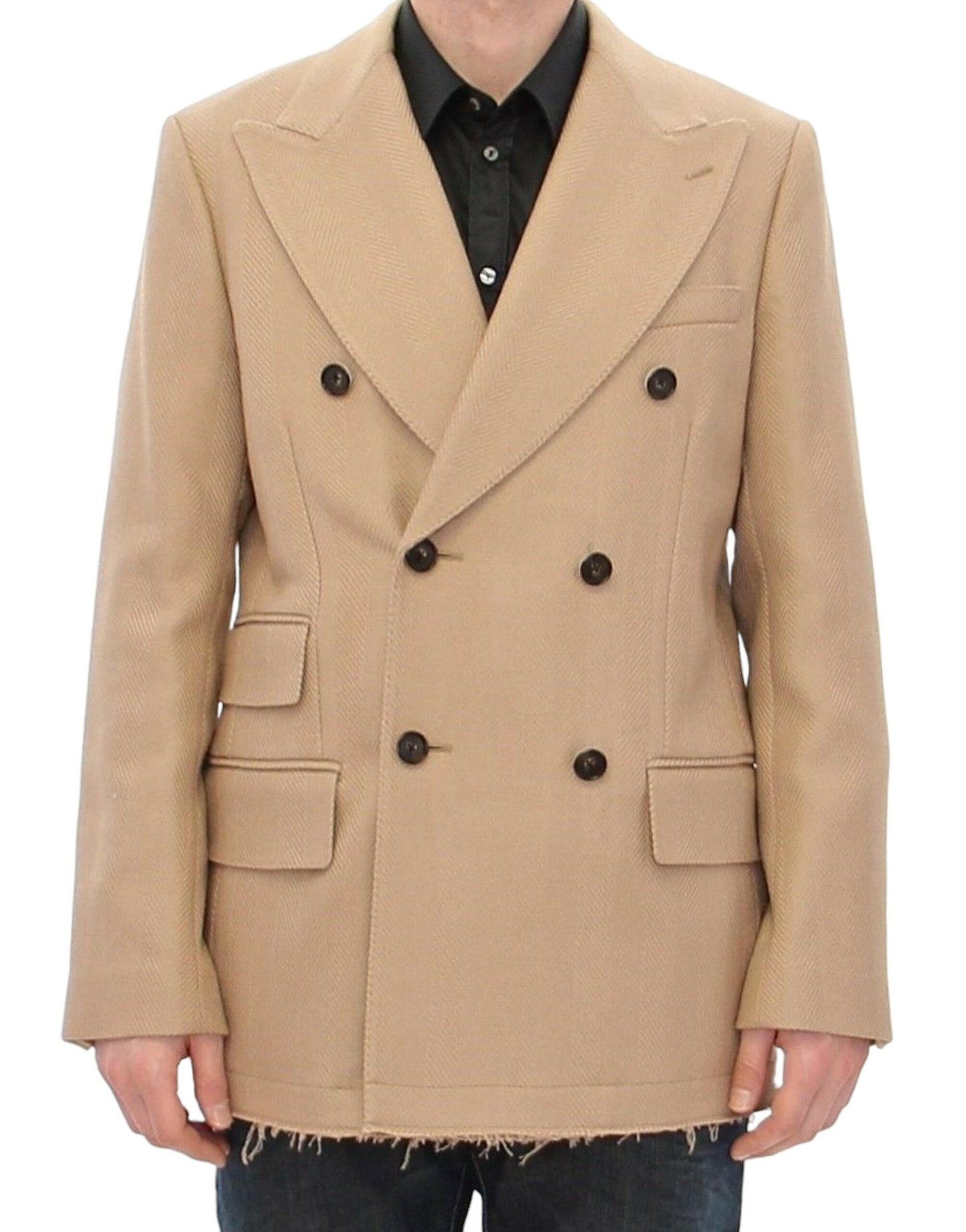 Elegant Beige Formal Wool Coat - GlamHub Luxury and Icon Brand Clothing