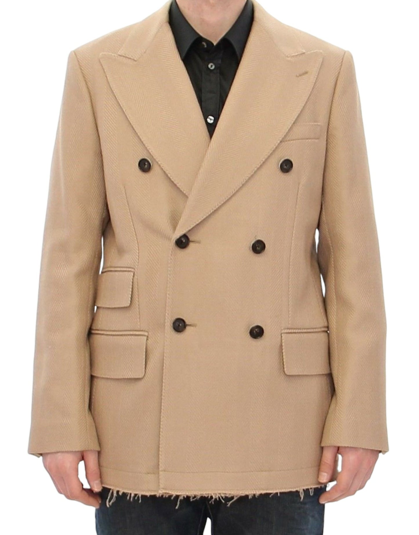 Elegant Beige Formal Wool Coat - GlamHub Luxury and Icon Brand Clothing