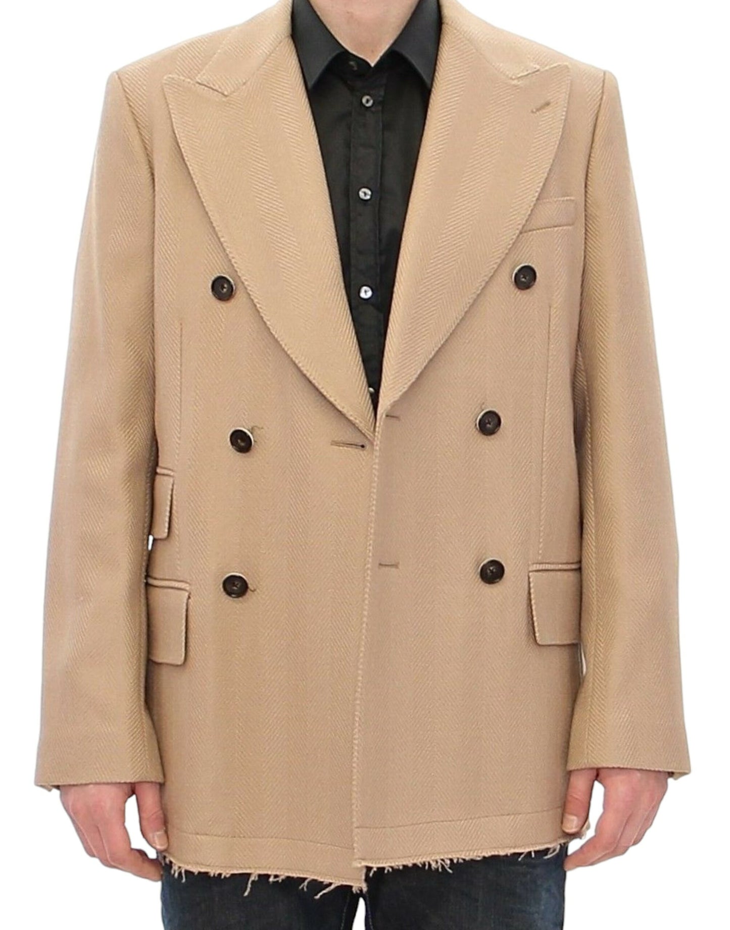 Elegant Beige Formal Wool Coat - GlamHub Luxury and Icon Brand Clothing