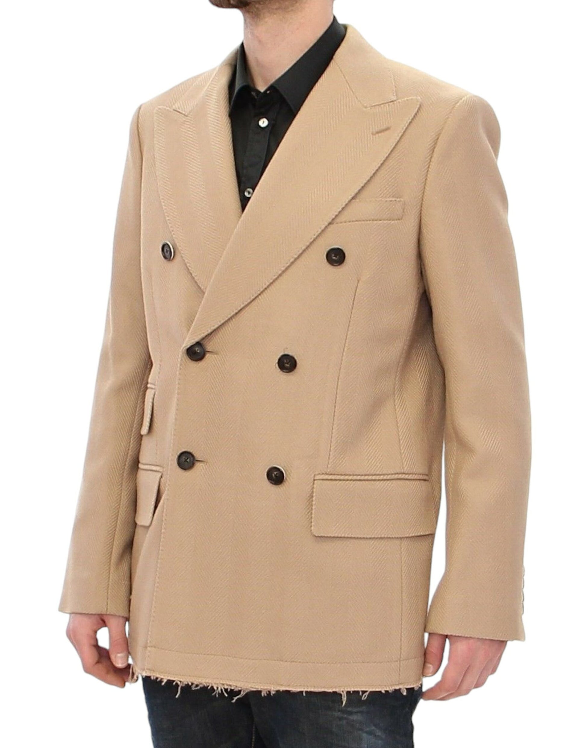 Elegant Beige Formal Wool Coat - GlamHub Luxury and Icon Brand Clothing