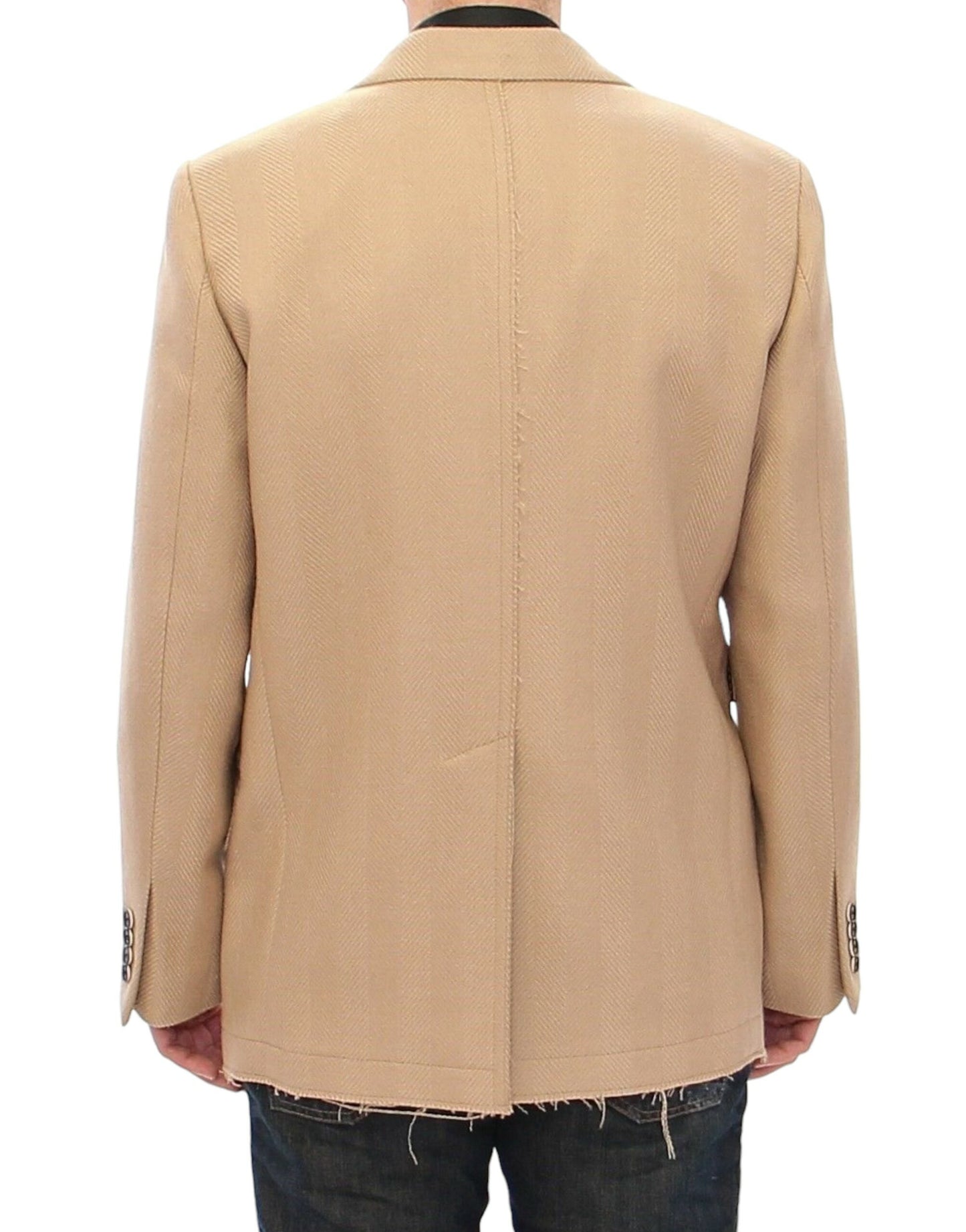 Elegant Beige Formal Wool Coat - GlamHub Luxury and Icon Brand Clothing