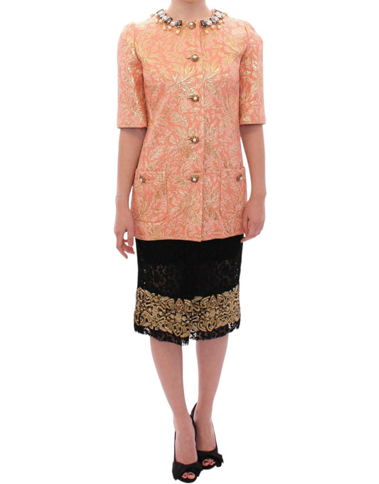 Exclusive Crystal Brocade Coat Jacket - GlamHub Luxury and Icon Brand Clothing