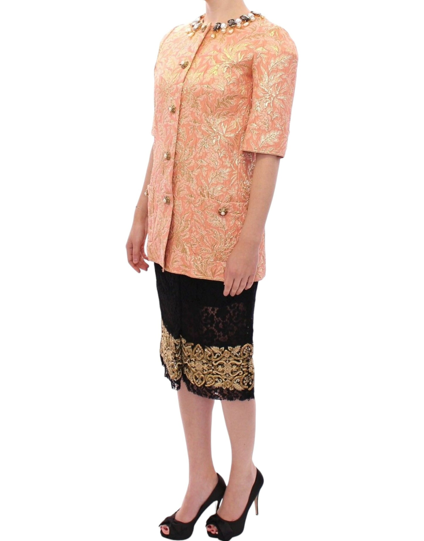 Exclusive Crystal Brocade Coat Jacket - GlamHub Luxury and Icon Brand Clothing