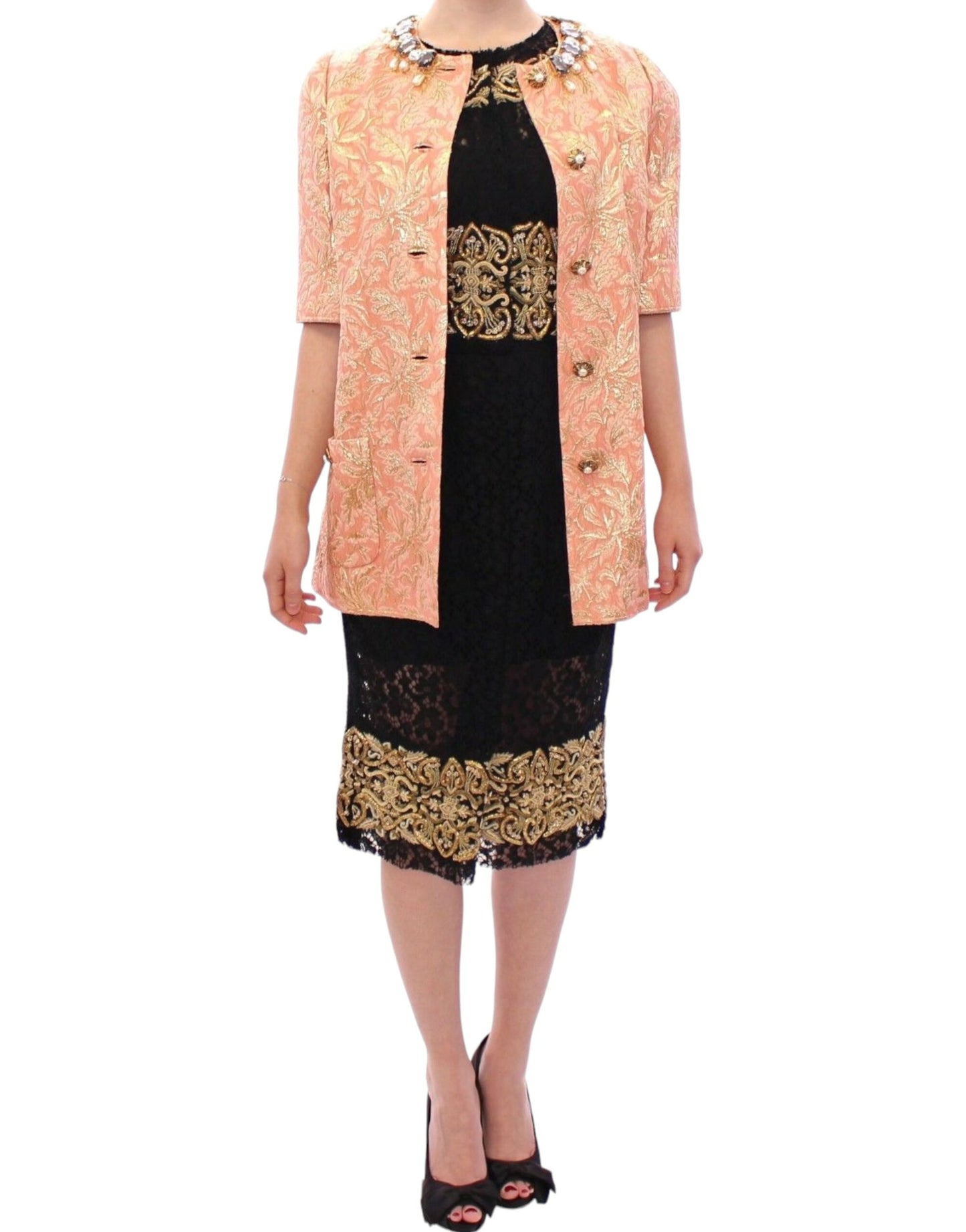 Exclusive Crystal Brocade Coat Jacket - GlamHub Luxury and Icon Brand Clothing