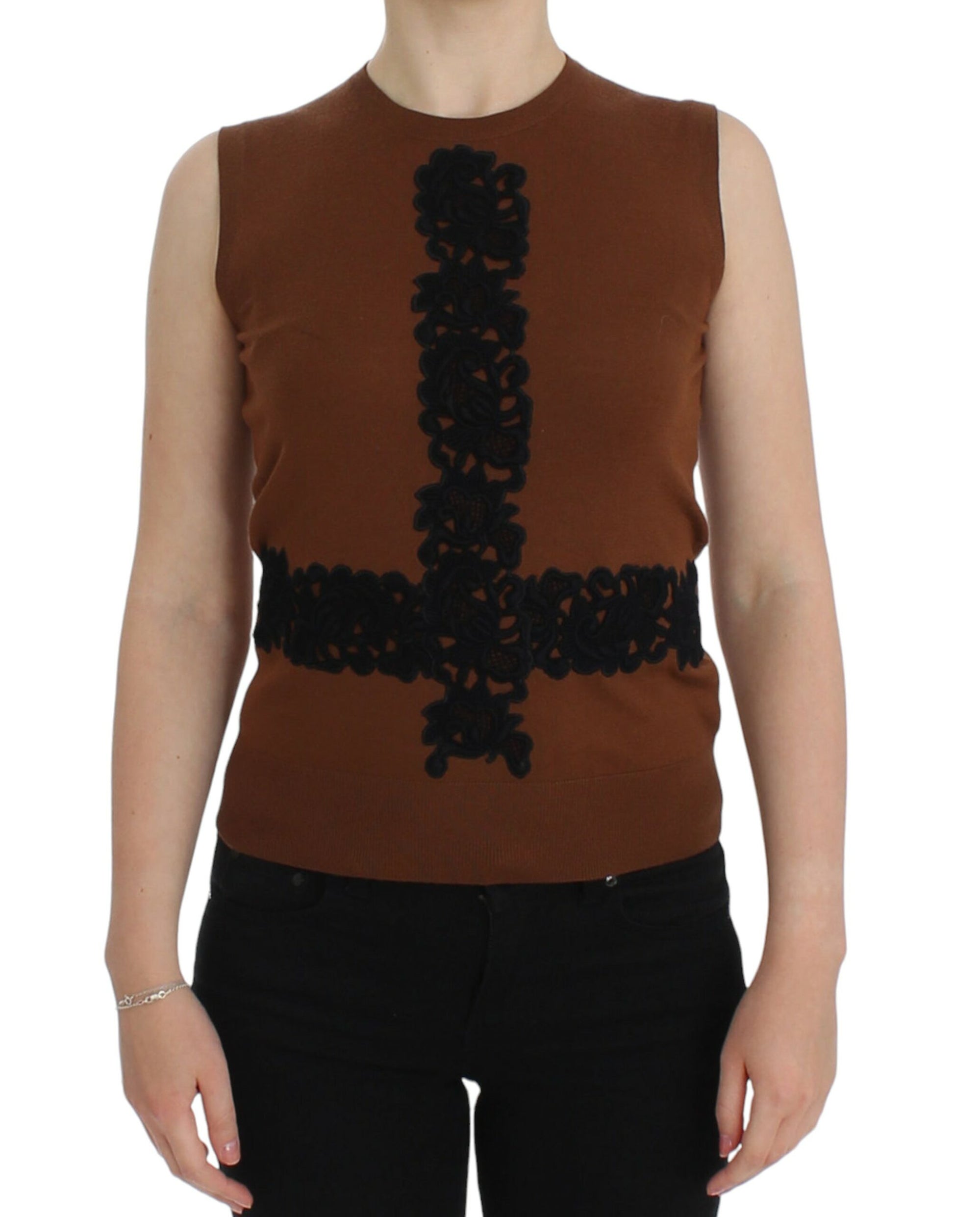 Timeless Wool and Lace Sleeveless Vest - GlamHub Luxury and Icon Brand Clothing