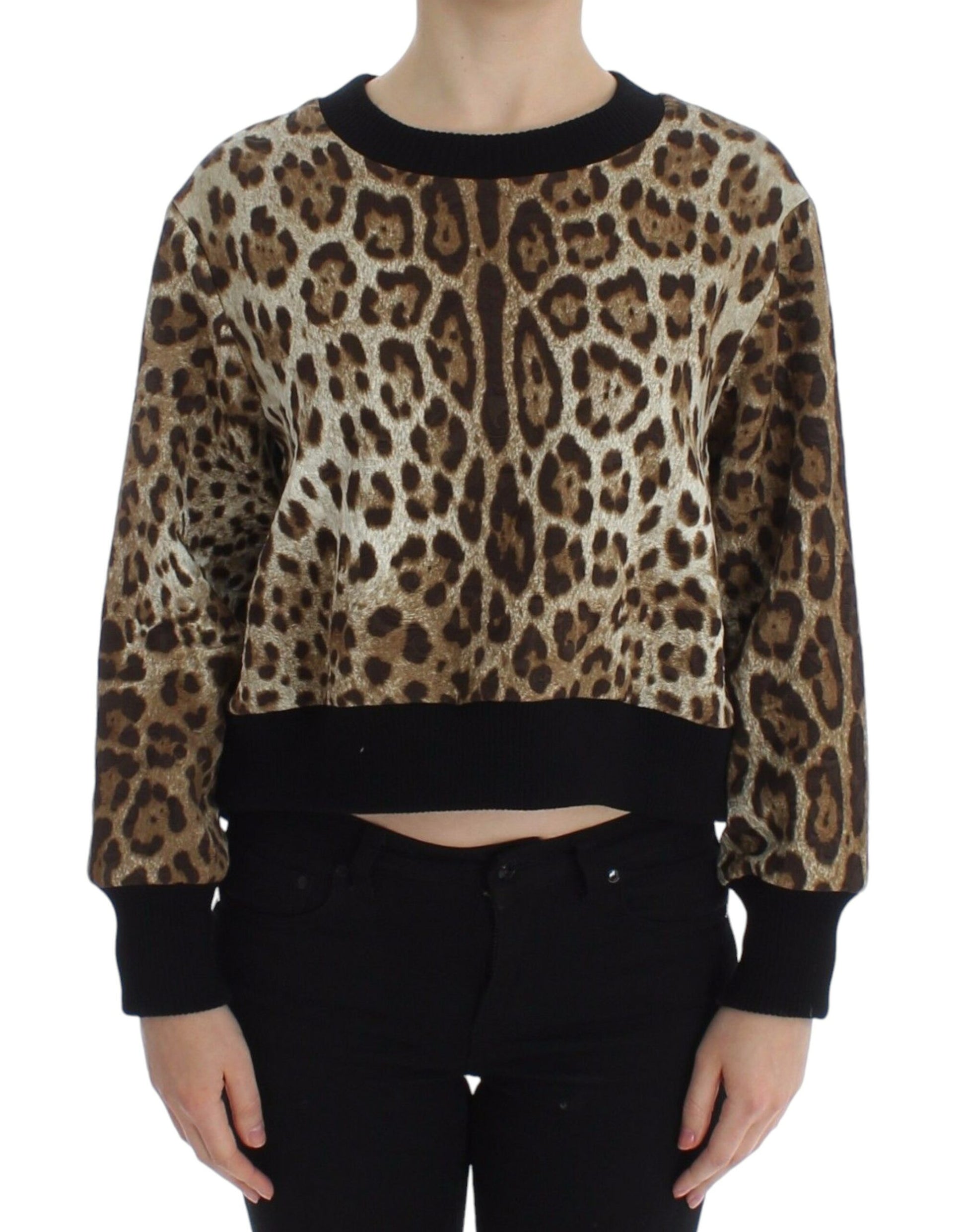 Elegant Leopard Print Short Sweater Top - GlamHub Luxury and Icon Brand Clothing