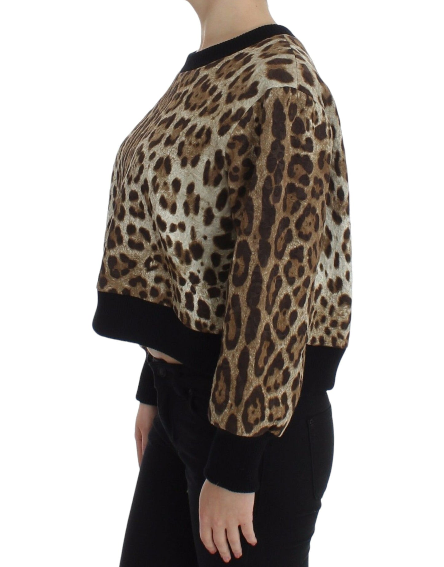 Elegant Leopard Print Short Sweater Top - GlamHub Luxury and Icon Brand Clothing