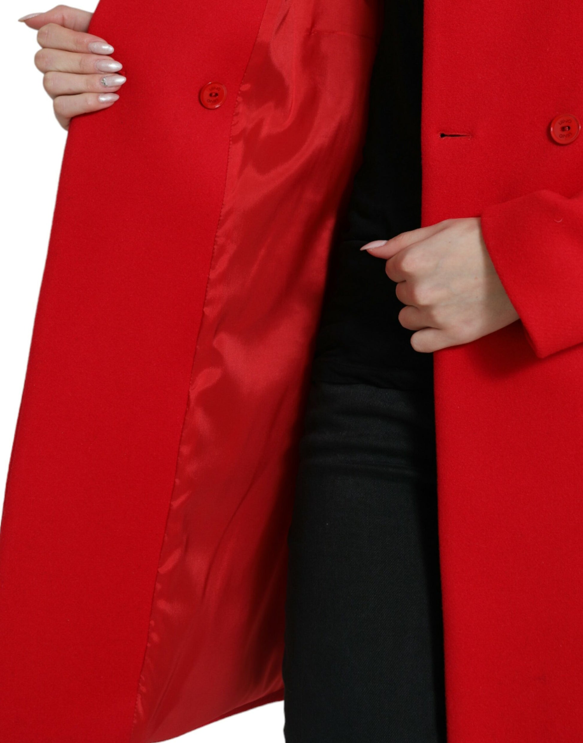 Elegant Red Double Breasted Long Coat - GlamHub Luxury and Icon Brand Clothing