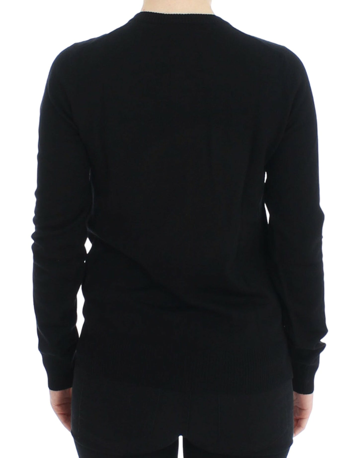 Elegant Black Wool Cardigan Sweater - GlamHub Luxury and Icon Brand Clothing