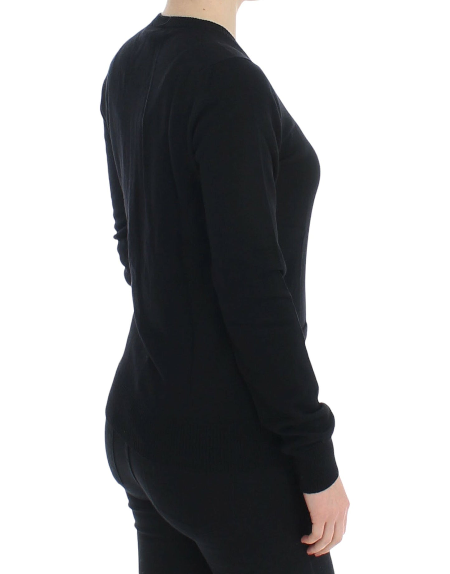 Elegant Black Wool Cardigan Sweater - GlamHub Luxury and Icon Brand Clothing