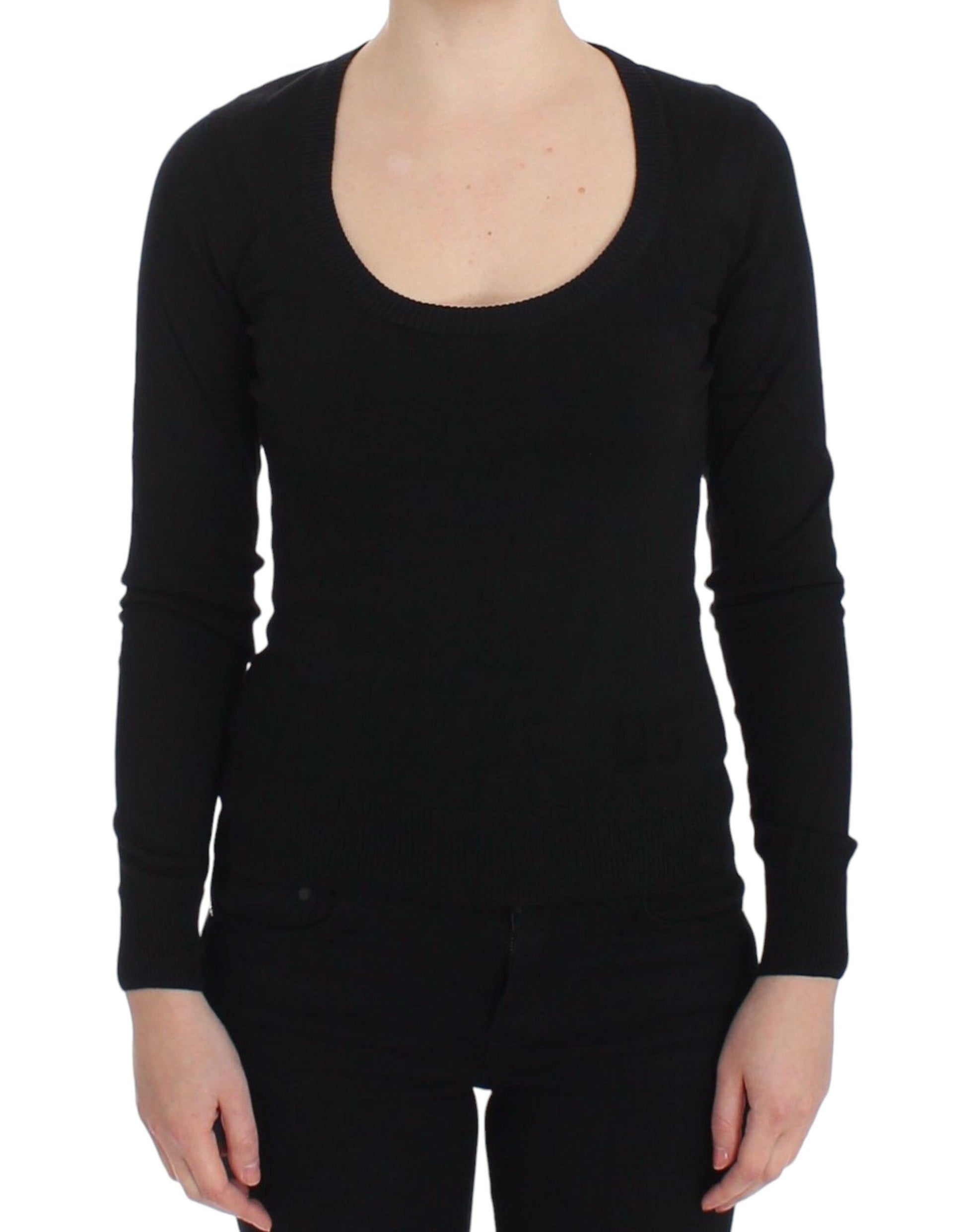 Elegant Black Deep Crewneck Sweater - GlamHub Luxury and Icon Brand Clothing