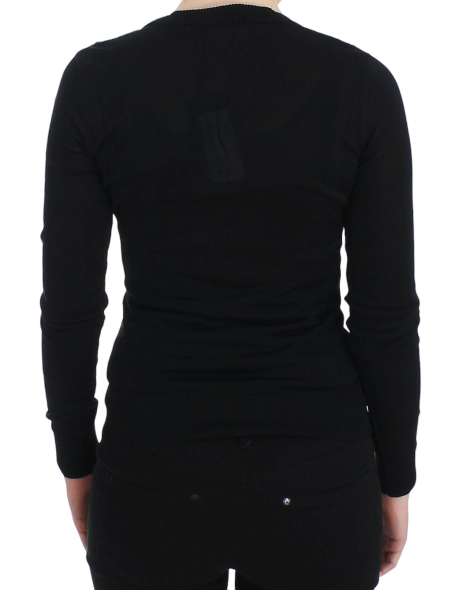 Elegant Black Deep Crewneck Sweater - GlamHub Luxury and Icon Brand Clothing