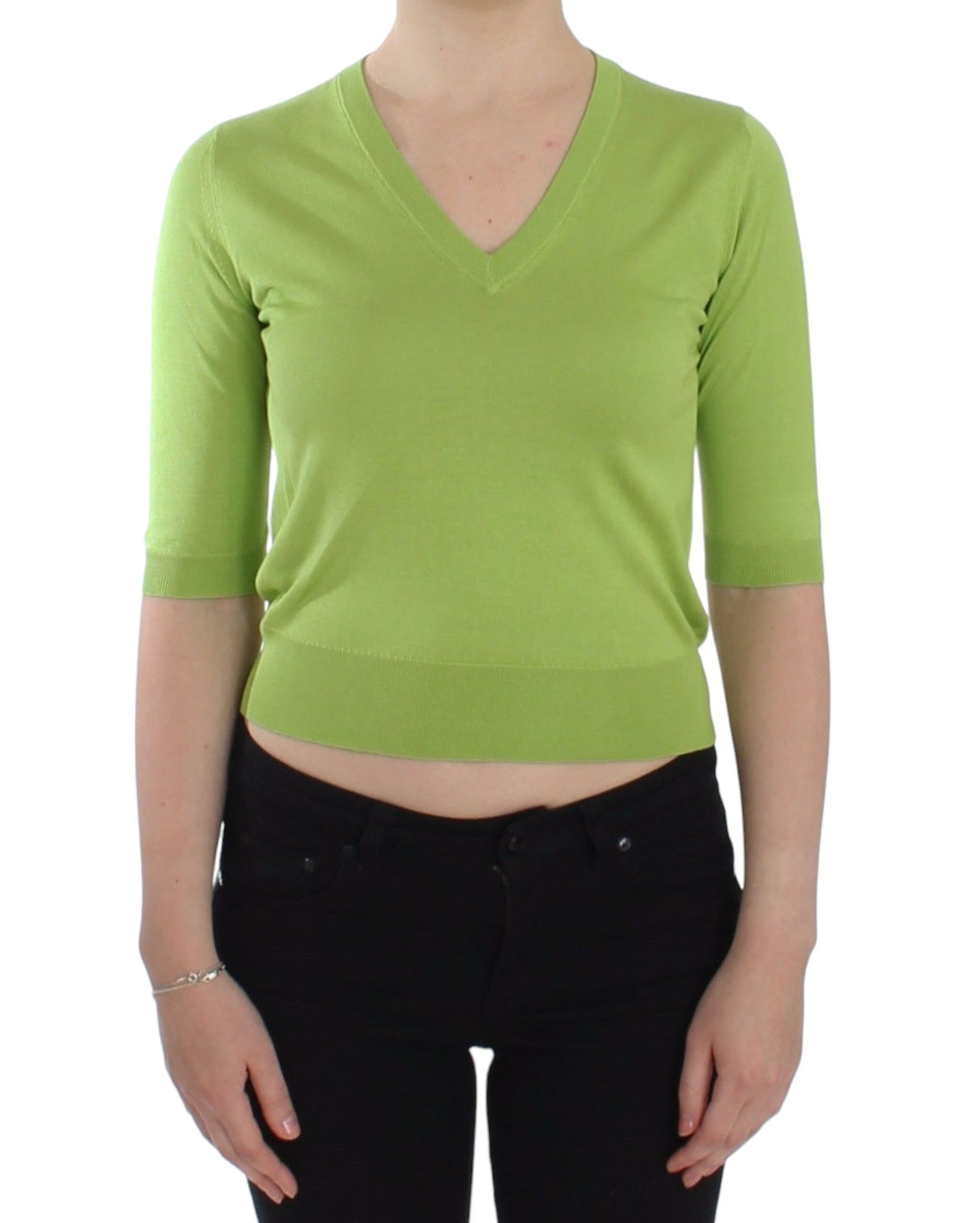 Emerald Green Wool V-Neck Pullover - GlamHub Luxury and Icon Brand Clothing