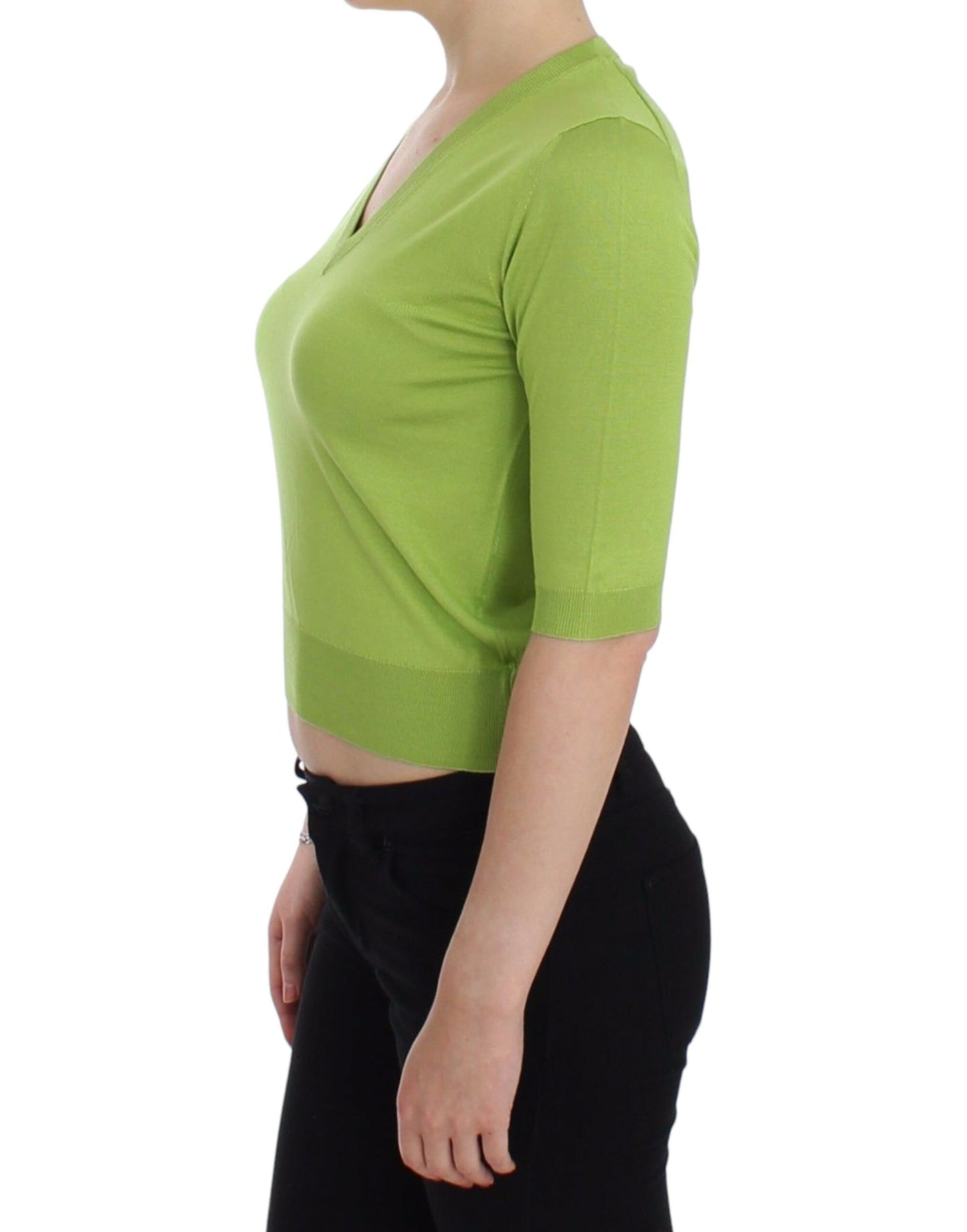 Emerald Green Wool V-Neck Pullover - GlamHub Luxury and Icon Brand Clothing