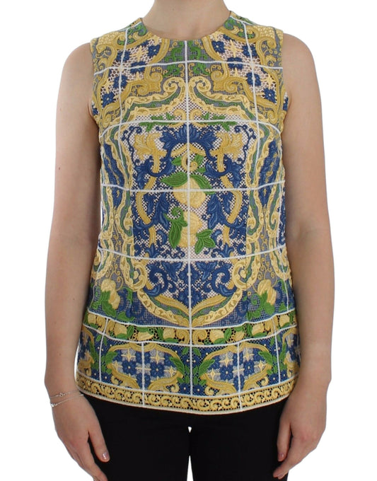 Majolica Embroidered Sleeveless Elegance - GlamHub Luxury and Icon Brand Clothing