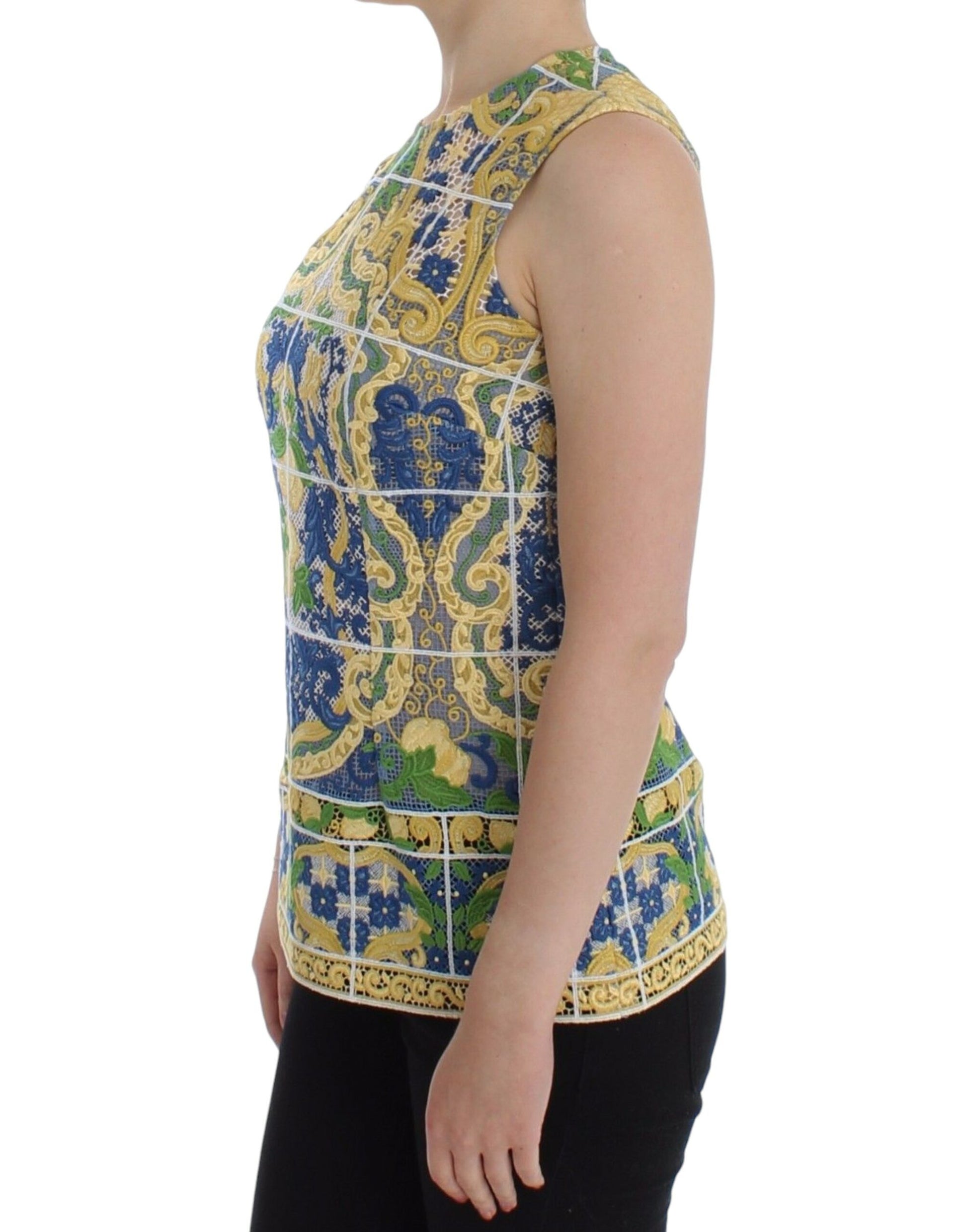 Majolica Embroidered Sleeveless Elegance - GlamHub Luxury and Icon Brand Clothing