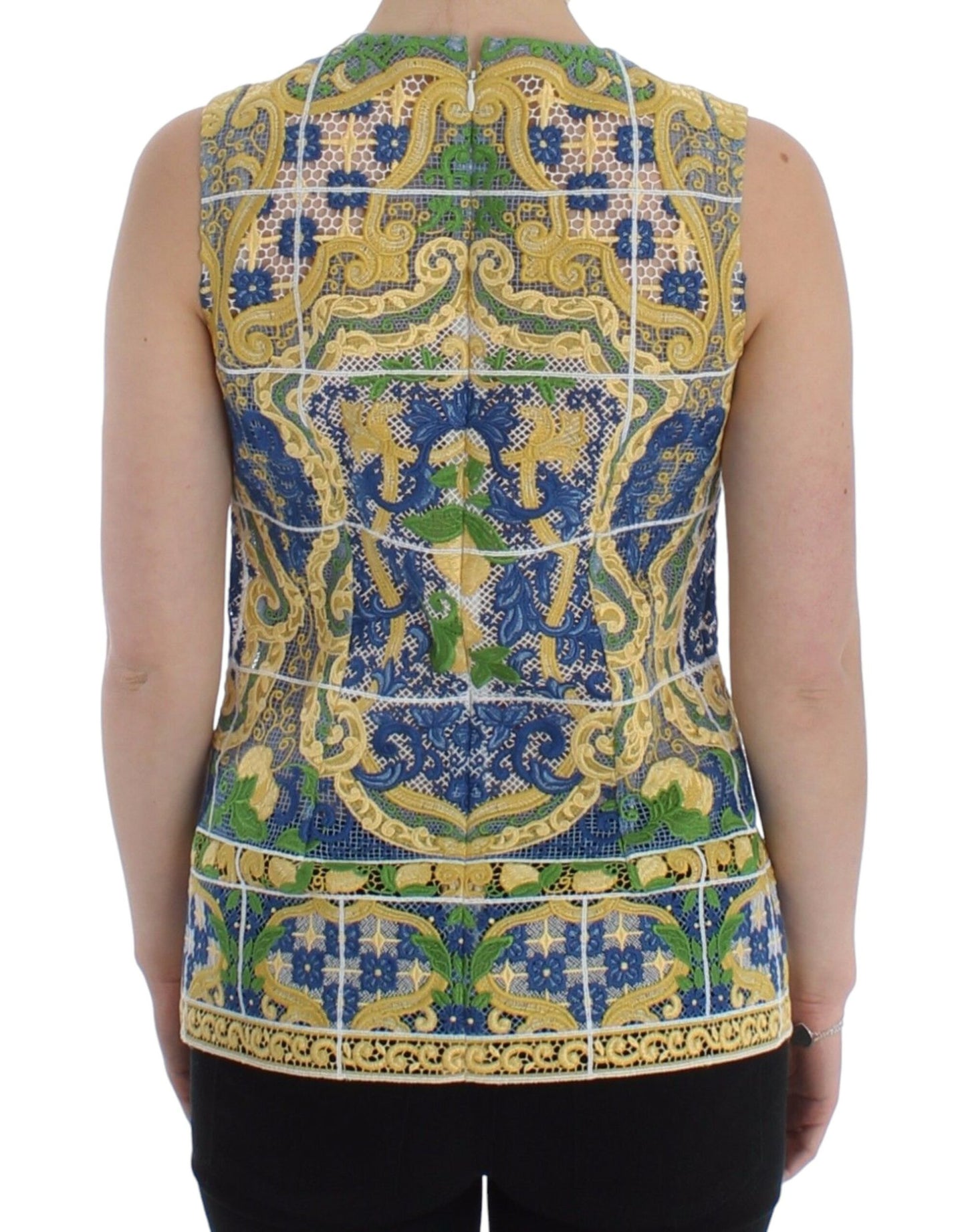 Majolica Embroidered Sleeveless Elegance - GlamHub Luxury and Icon Brand Clothing