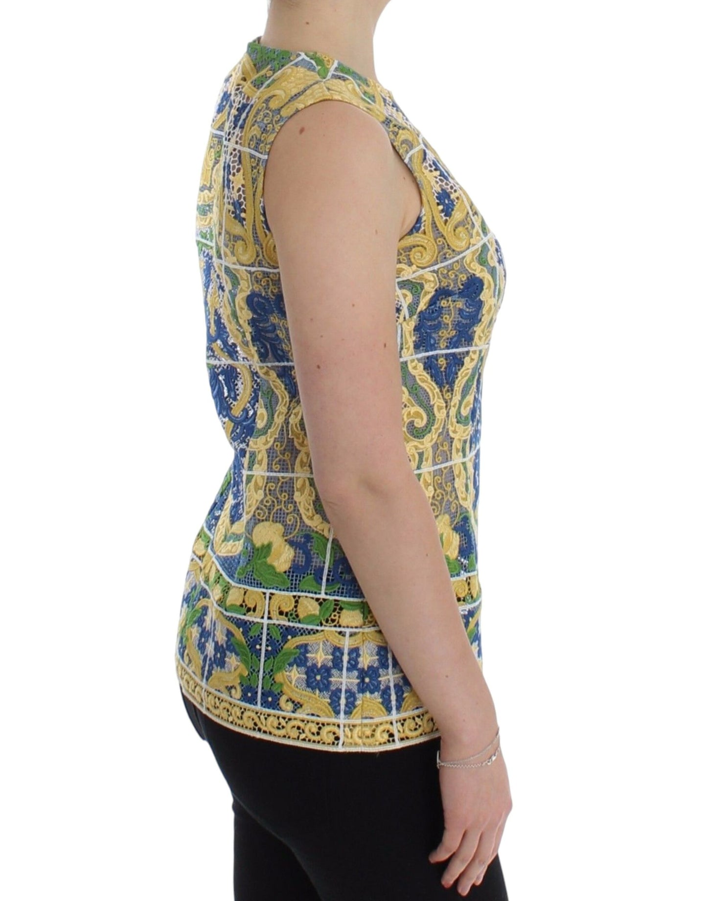 Majolica Embroidered Sleeveless Elegance - GlamHub Luxury and Icon Brand Clothing