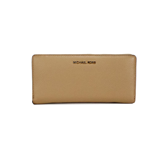 Jet Set Travel Large Camel Leather Continental Wristlet Wallet - GLAMHUB BOUTIQUE 