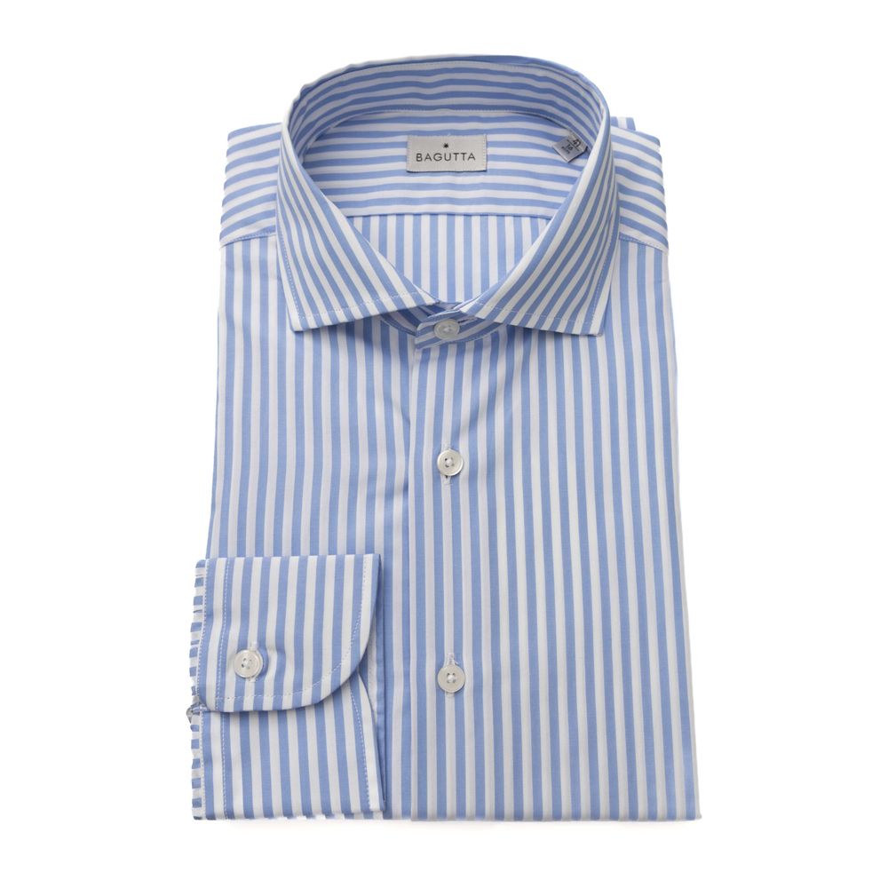 Light Blue Cotton Men Shirt - GlamHub Luxury and Icon Brand Clothing