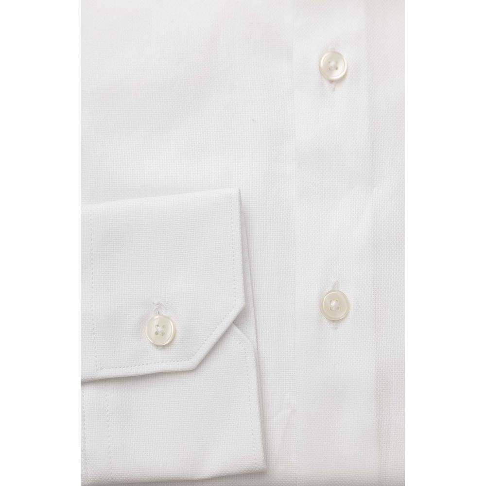 White Cotton Men Shirt - GlamHub Luxury and Icon Brand Clothing