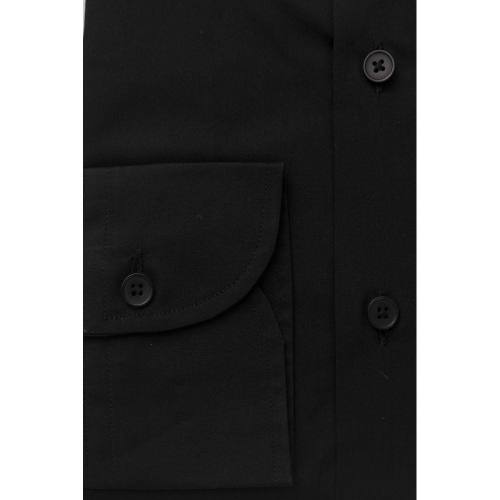 Black Cotton Men's Shirt - GlamHub Luxury and Icon Brand Clothing