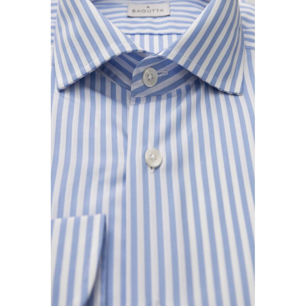 Light Blue Cotton Men Shirt - GlamHub Luxury and Icon Brand Clothing