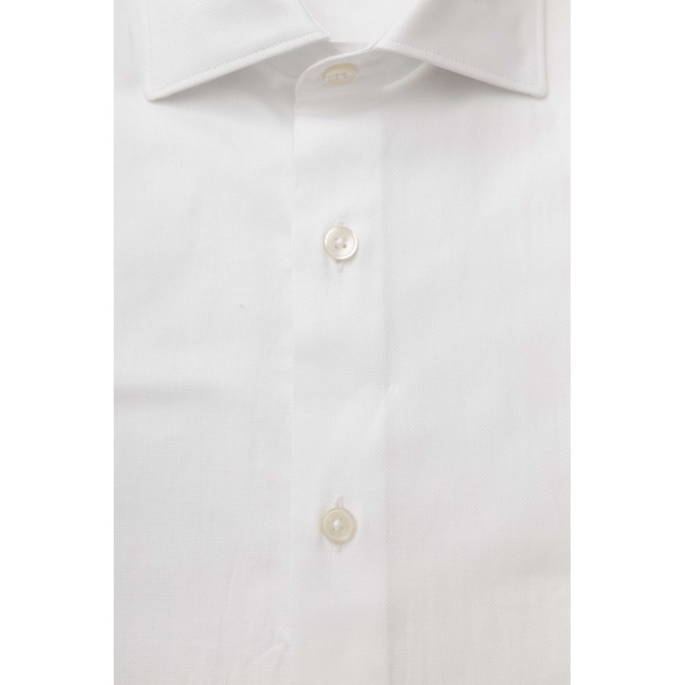 White Cotton Men Shirt - GlamHub Luxury and Icon Brand Clothing