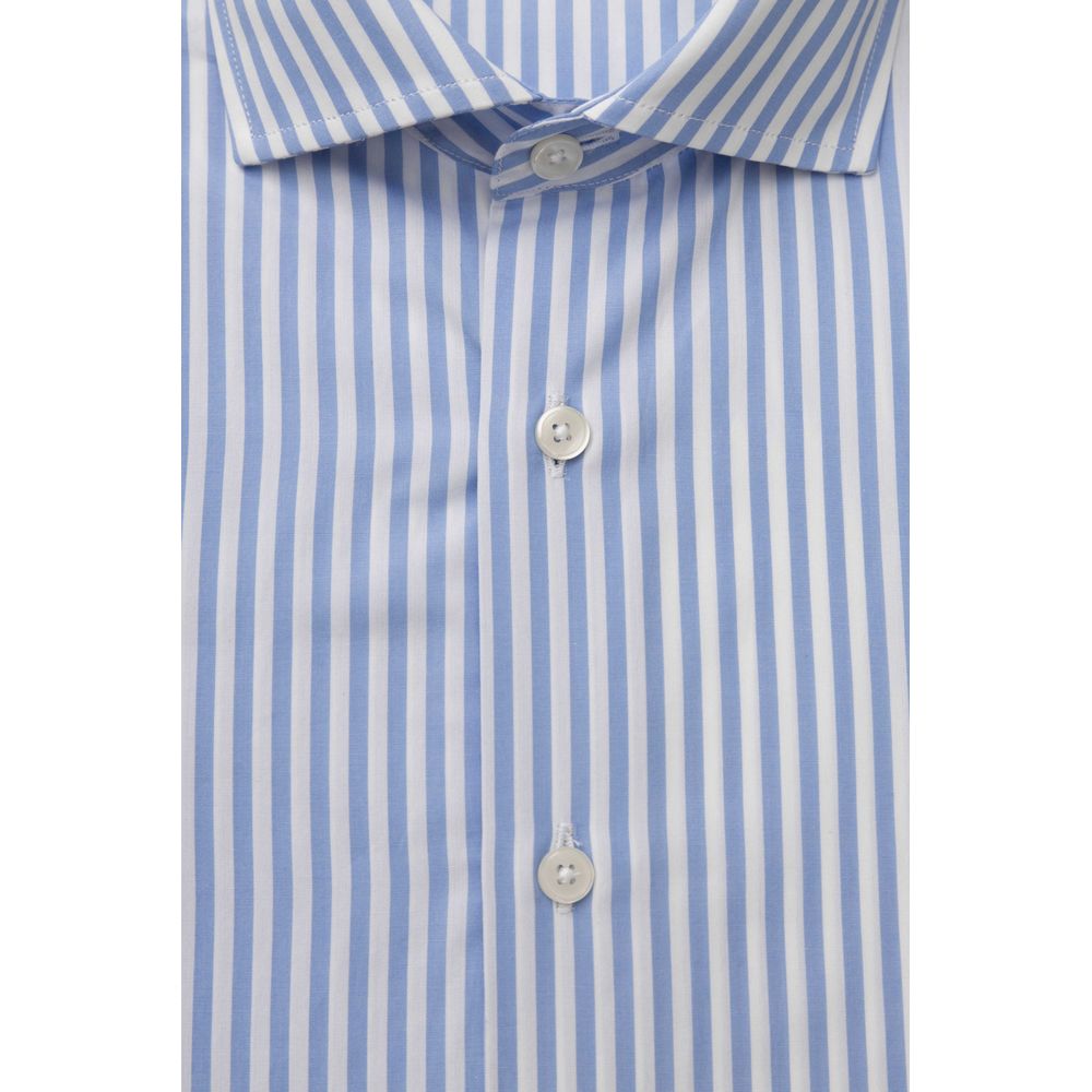 Light Blue Cotton Men Shirt - GlamHub Luxury and Icon Brand Clothing