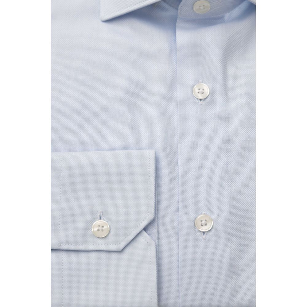 Light Blue Cotton Mens Shirt - GlamHub Luxury and Icon Brand Clothing