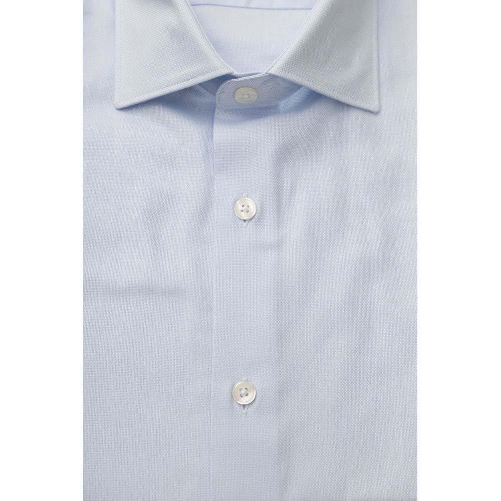 Light Blue Cotton Mens Shirt - GlamHub Luxury and Icon Brand Clothing