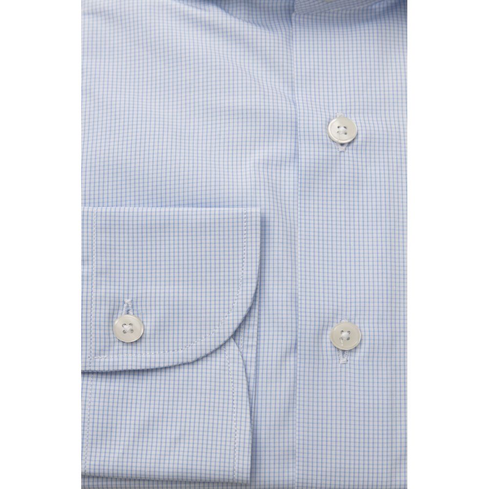 Light Blue Cotton Men Shirt - GlamHub Luxury and Icon Brand Clothing