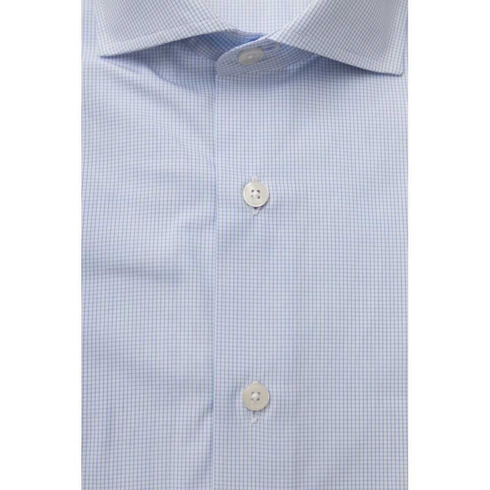 Light Blue Cotton Men Shirt - GlamHub Luxury and Icon Brand Clothing