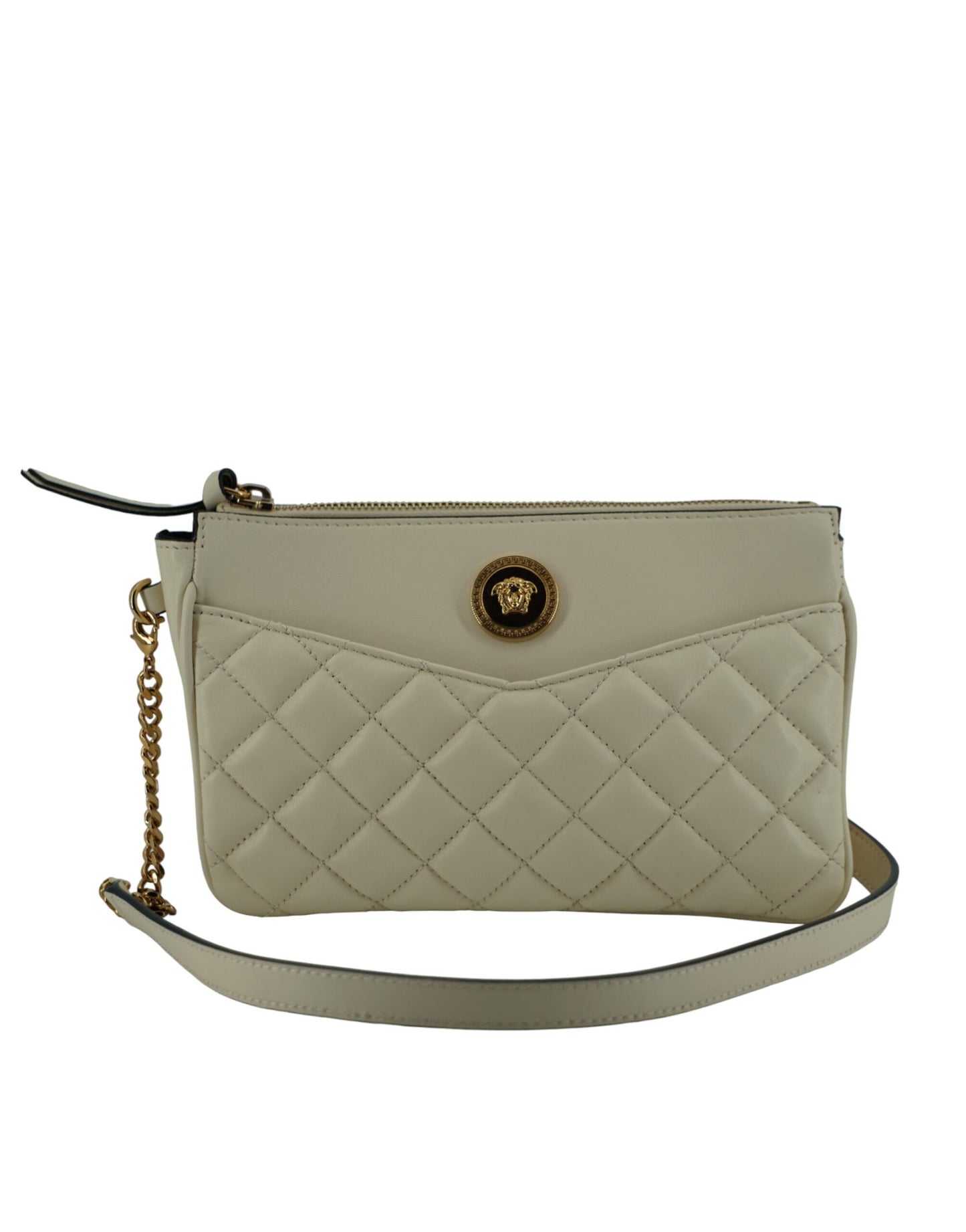 Elegant White Lamb Leather Crossbody Pouch - GLAMHUB BOUTIQUE 